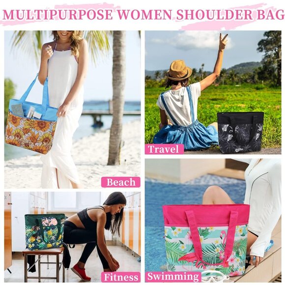 Women's Hot Pink Flamingo Large Lightweight Zipper Travel Totes Separation Bags - Picture 7 of 7